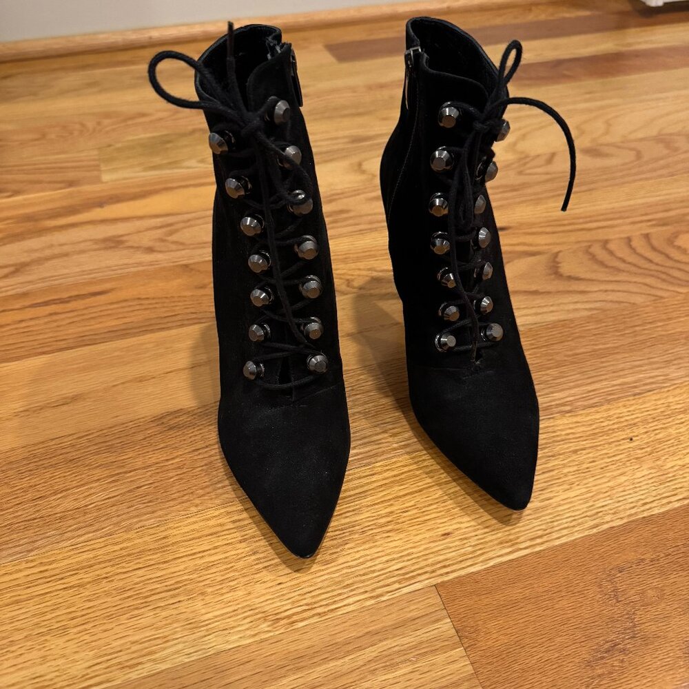 Black suede lace up heels - unique - made in Turkey